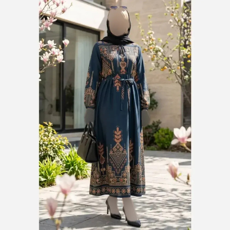 پیراهن کتیبه کلوش بلند بوگاتی فری سایز یقه کراواتی