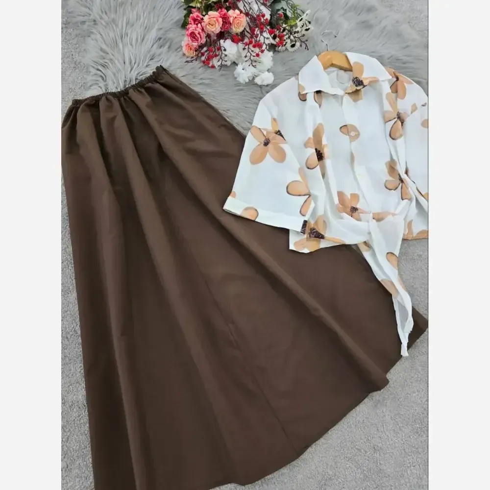 ست شومیز گره ای بوگاتی و دامن لنینت فری سایز