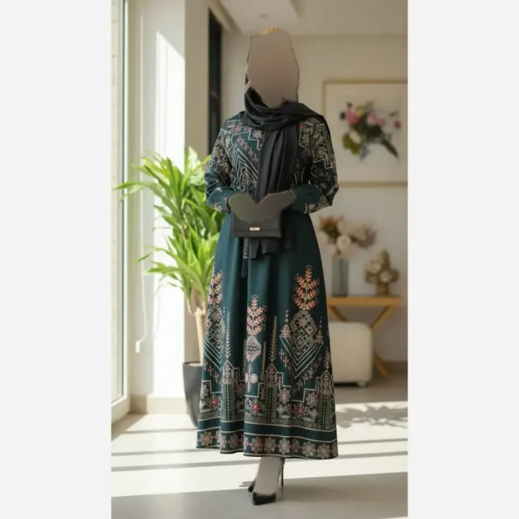 پیراهن سنتی یقه چین دار جنس بوگاتی اعلاء فری سایز