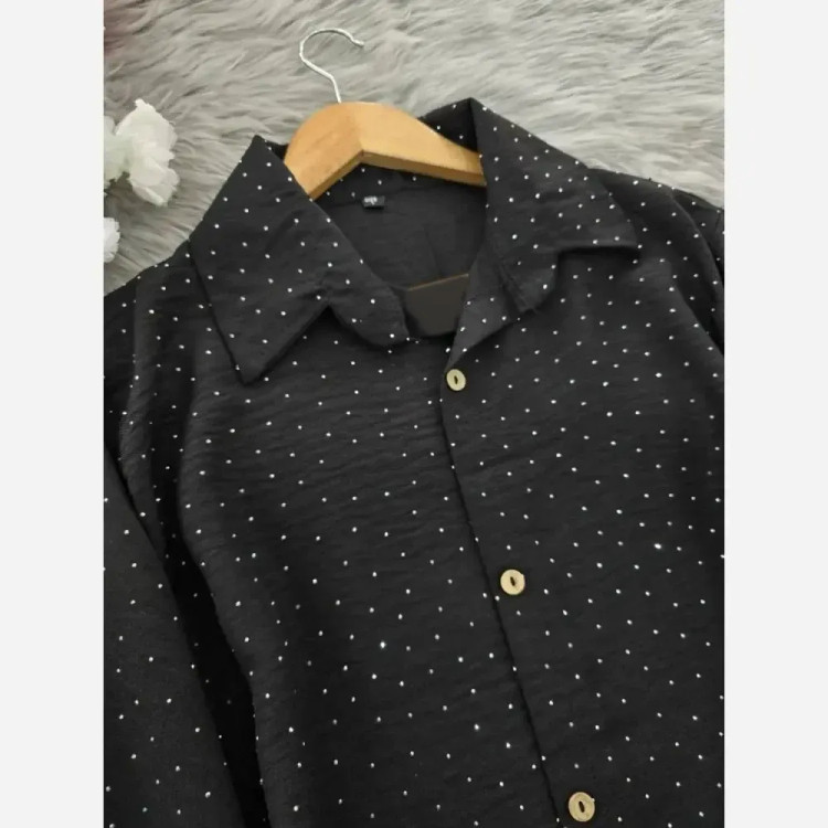 شومیز مانتویی نگینی جنس شانتون نگینی قد 85