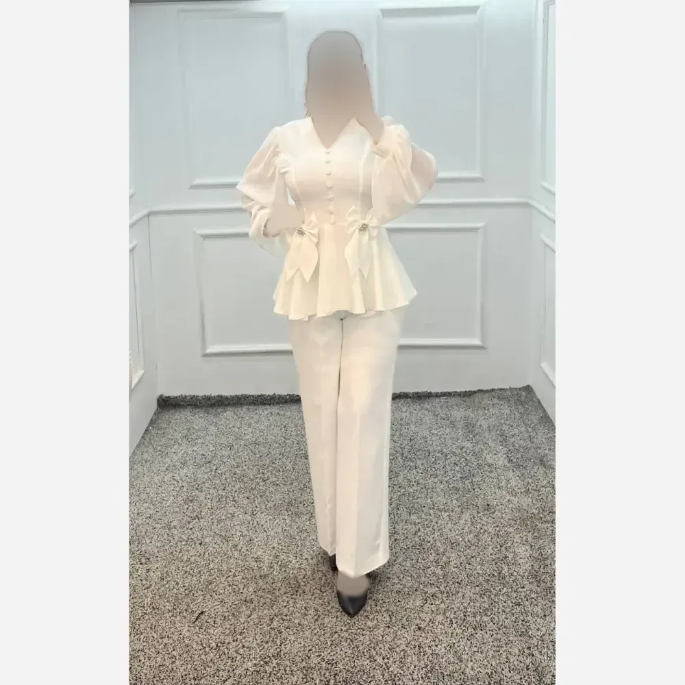 ست شومیز و شلوار زنانه مازراتی و حریر رنگ مشکی و سفید