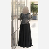 ماکسی مجلسی زنانه سایز بزرگ حریر کاپدار لعیا رنگ مشکی سبز سورمه ای سایز 46 تا 60