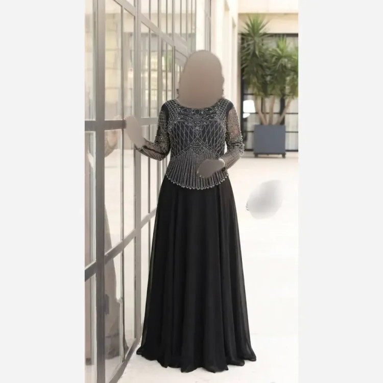 ماکسی مجلسی زنانه سایز بزرگ حریر کاپدار لعیا رنگ مشکی سبز سورمه ای سایز 46 تا 60