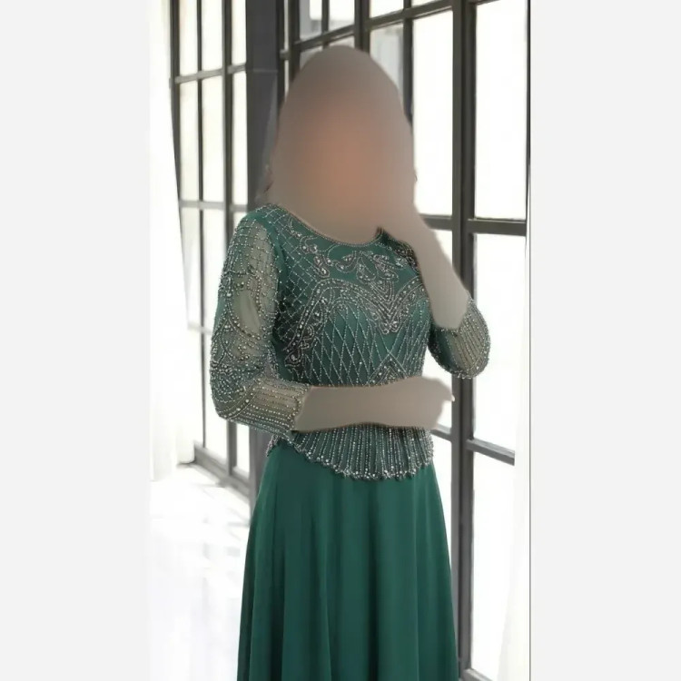 ماکسی مجلسی زنانه سایز بزرگ کاپدار حریر نگیندکاری شده لعیا