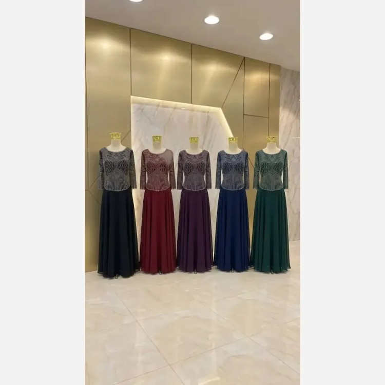 ماکسی مجلسی زنانه سایز بزرگ کاپدار حریر نگیندکاری شده لعیا
