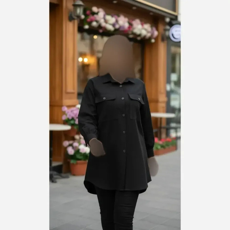 شومیز مانتویی لنین نچرال دو جیب خنک تابستانی فری سایز