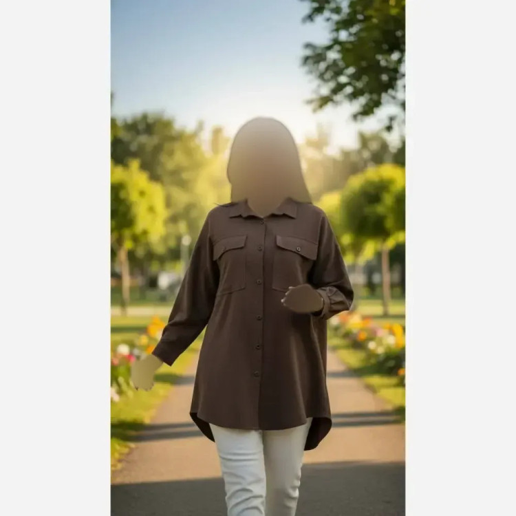 شومیز مانتویی لنین نچرال دو جیب خنک تابستانی فری سایز