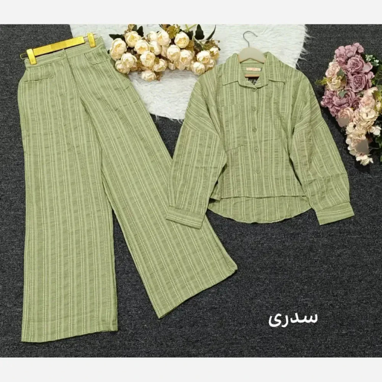 ست شومیز شلوار زنانه جنس کوک دوزی رنگ نسکافه ای و سدری