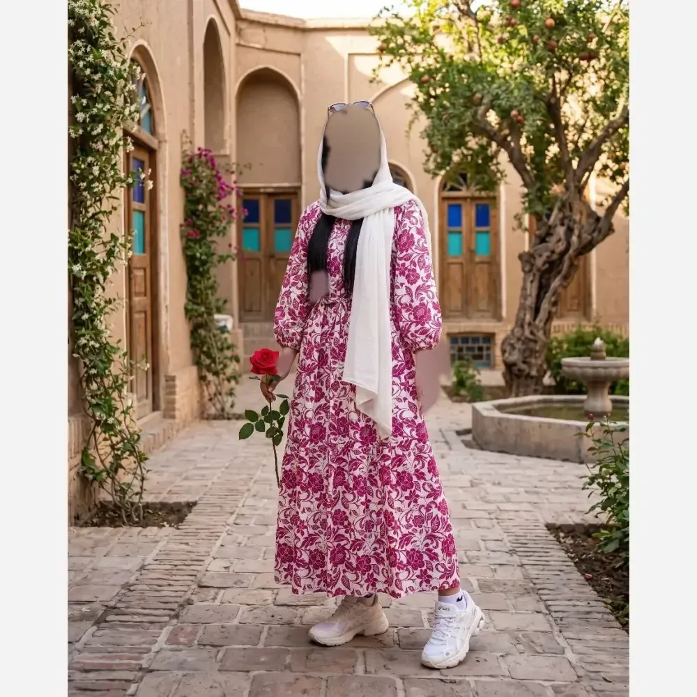 پیراهن ساحلی گلدار جنس بوگاتی اعلاء فری سایز کمربند دار