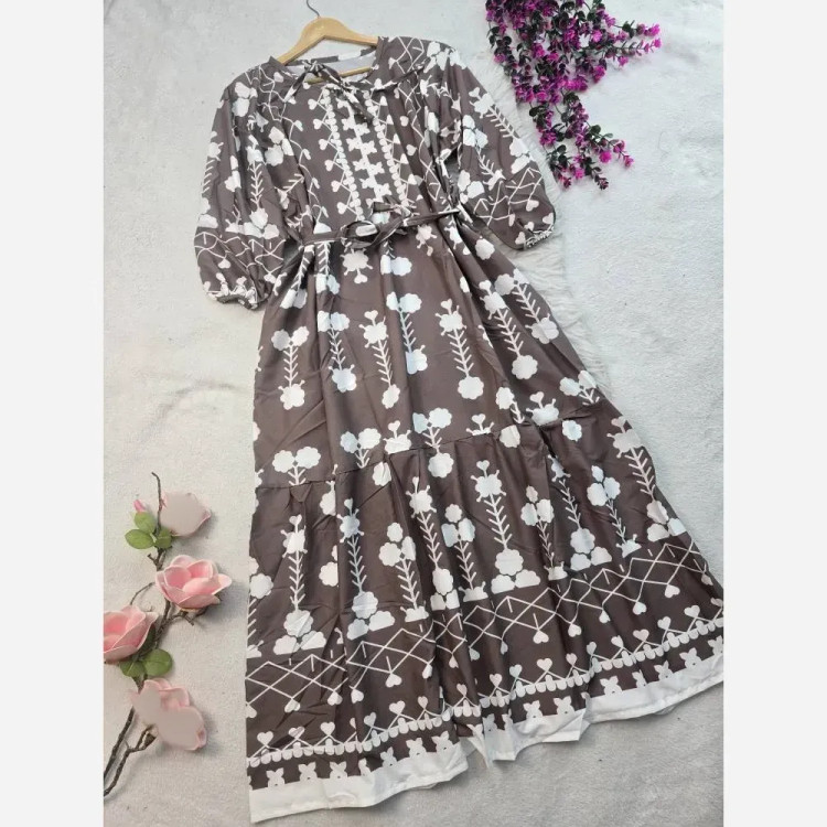 ساحلی زنانه آستین بلند جنس کرپ فلور سایز فری 36 تا 46 رنگ شکلاتی و سبز