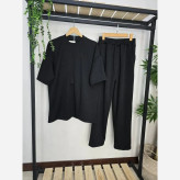 ست تیشرت و شلوار مردانه یقه گرد آرسام جنس فتیله ای کبریتی درجه یک فری سایز