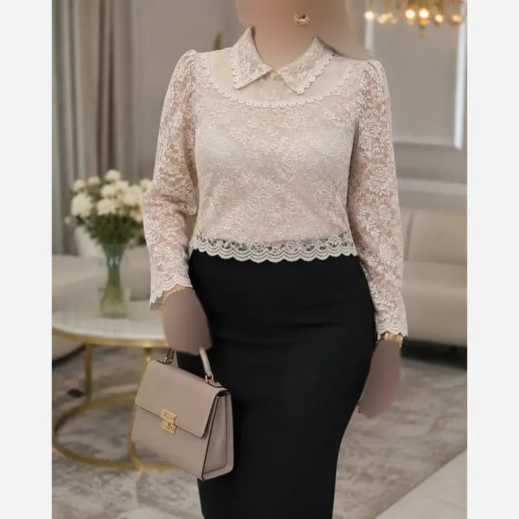 شومیز گیپور مجلسی آستردار زنانه مدل ژیلا