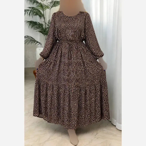 لباس ساحلی زنانه طرح پلنگی جنس کرپ بوگاتی فری سایز