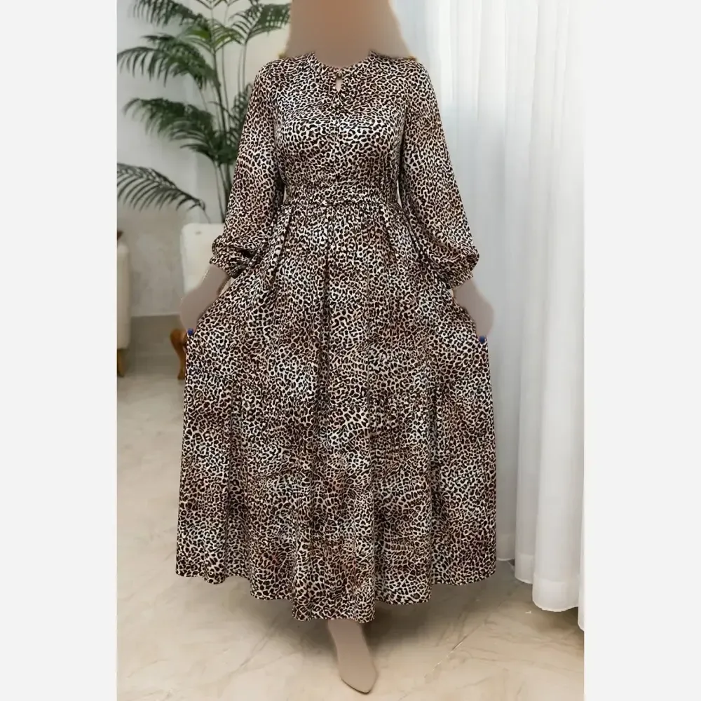 لباس ساحلی زنانه طرح پلنگی جنس کرپ بوگاتی فری سایز