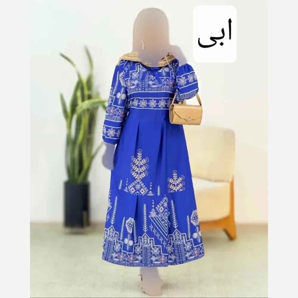 پیراهن ساحلی چاپی بوگاتی درجه یک رنگ آبی فری سایز کمربنددار