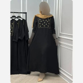 کفتان گلدوزی زنانه جنس شانتون رنگ مشکی فری سایز