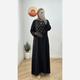 کفتان گلدوزی زنانه جنس شانتون رنگ مشکی فری سایز