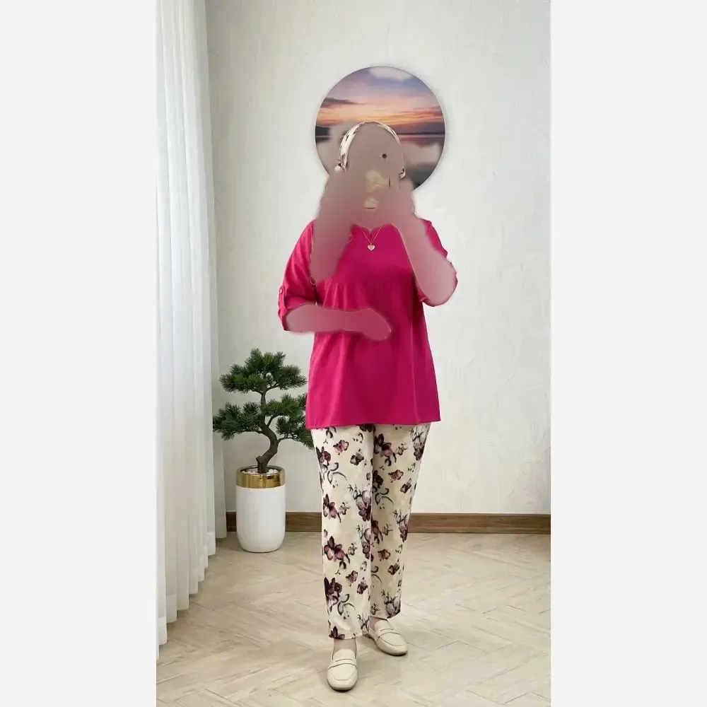 ست شومیز و شلوار زنانه مدل آفاق لنین پلاس و شانتون اسلپ