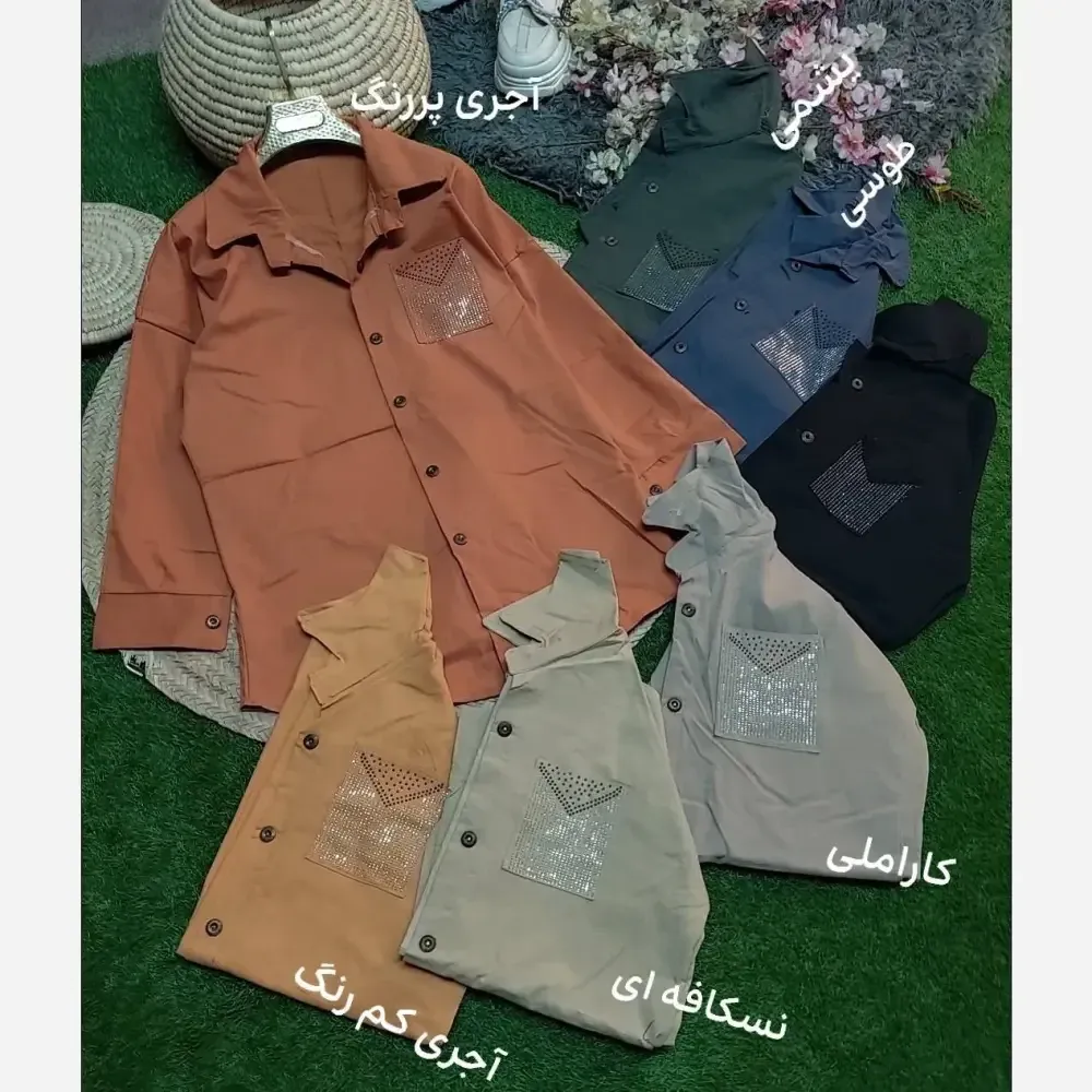 شومیز جیب نگین کتان جنس کتان اعلا وارداتی سایز 38 تا 46 فری سایز