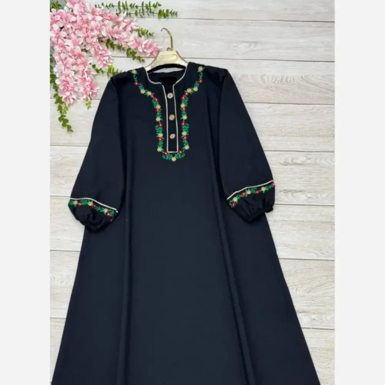 کفتان گلی لینن و گلدوزی سایز فری سایز مشکی و سرمه ای