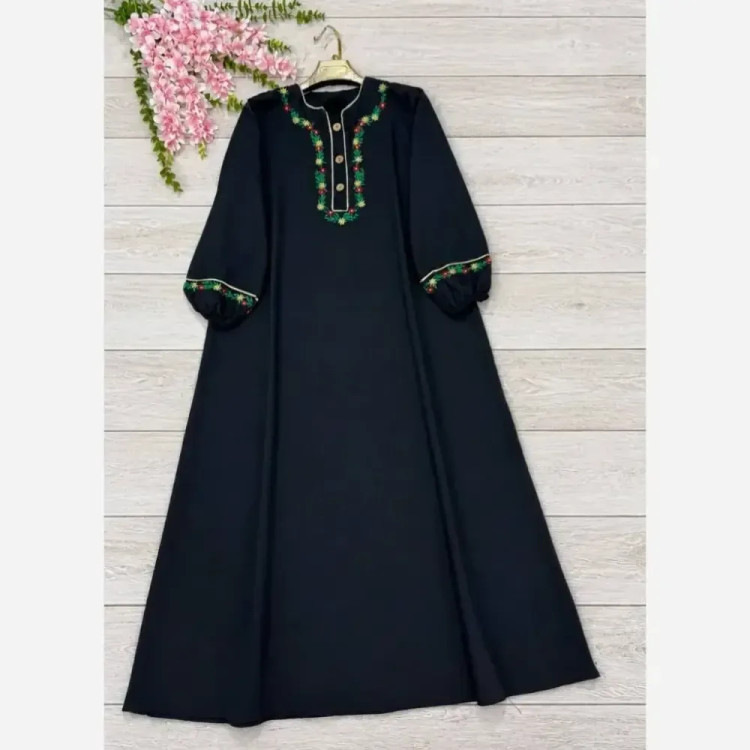 کفتان گلی لینن و گلدوزی سایز فری سایز مشکی و سرمه ای