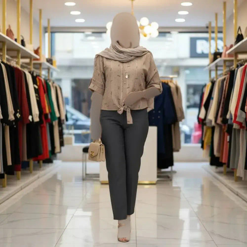 شومیز گره ای زنانه سوفیا دیپلمات لمه ای فری سایز کرم نسکافه ای موکا