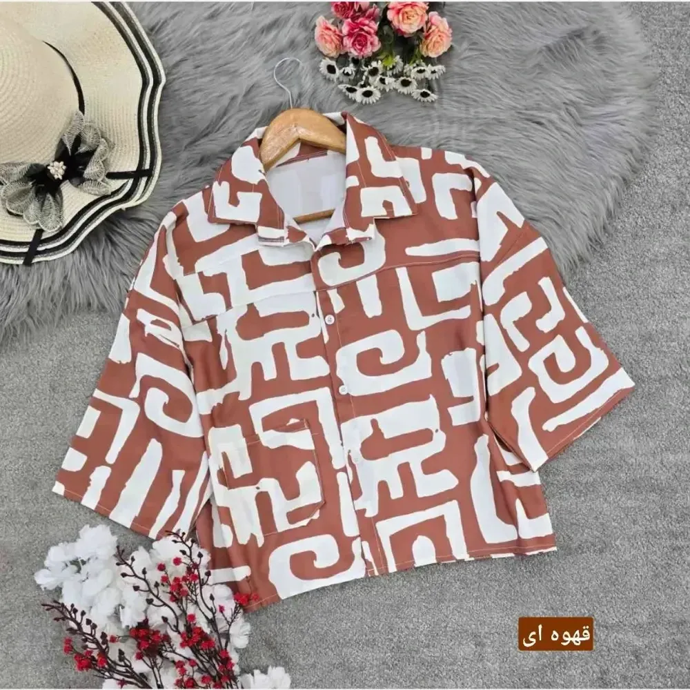 شومیز باکسی طرحدار سوفیا ژاکارد فری سایز با جیب کاربردی و نیمه کیمونو