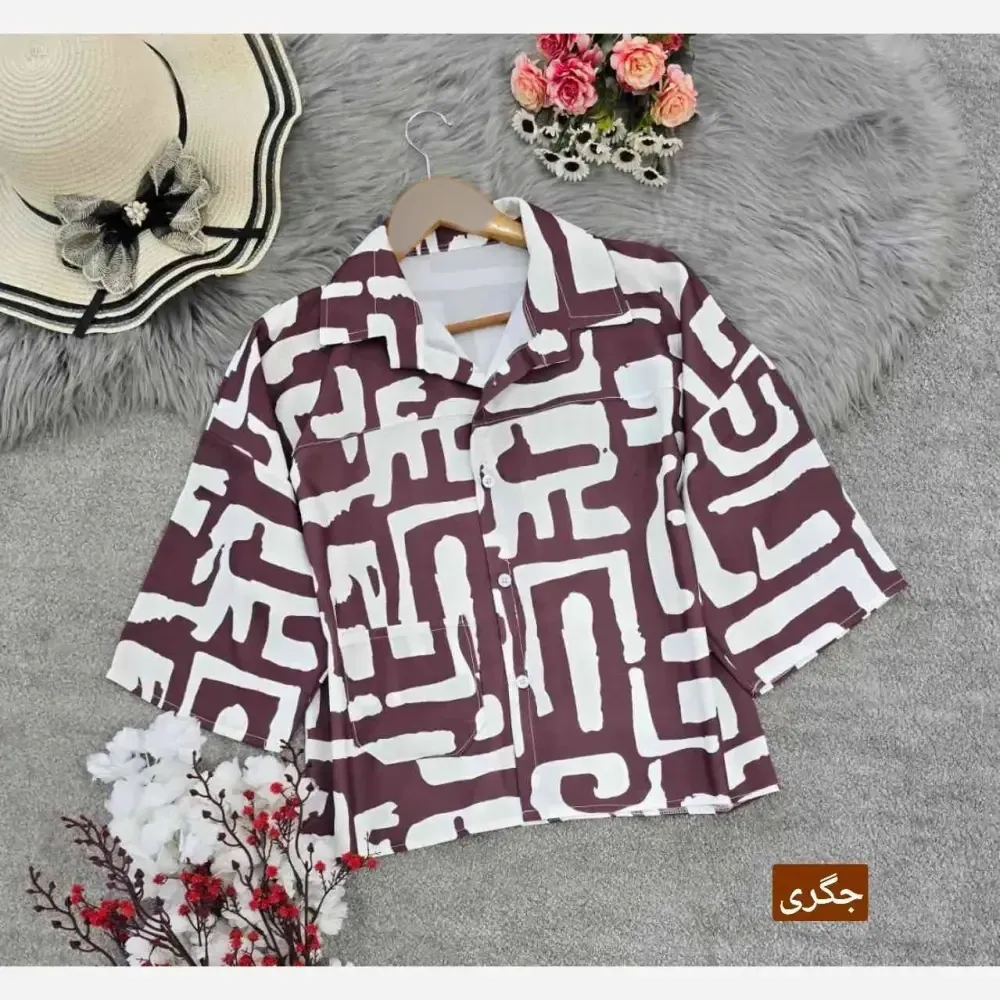 شومیز باکسی طرحدار سوفیا ژاکارد فری سایز با جیب کاربردی و نیمه کیمونو