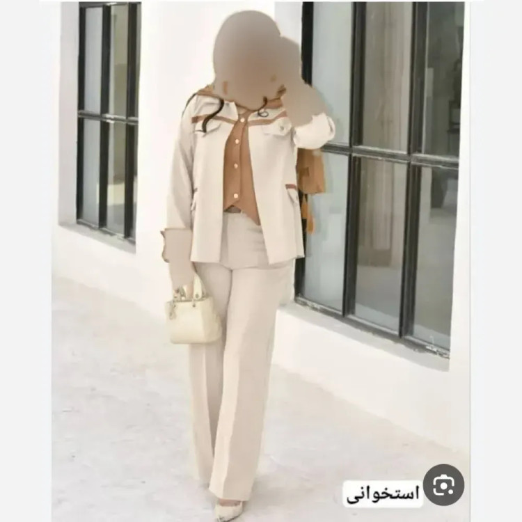 ست 2 تیکه زنانه جنس سوپرمازراتی اعلا مدل دلداده رنگ مشکی قهوه ای نسکافه ای سایز 38 تا 46 فری سایز