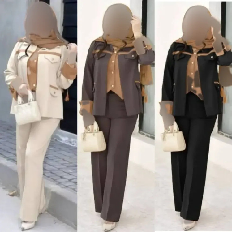 ست 2 تیکه زنانه جنس سوپرمازراتی اعلا مدل دلداده رنگ مشکی قهوه ای نسکافه ای سایز 38 تا 46 فری سایز