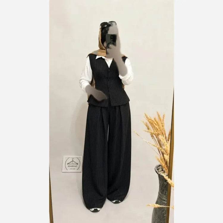 ست وست و شلوار زنانه جنس دیپلمات مازراتی رنگ مشکی و سورمه ای