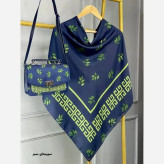 ست کیف و روسری طرح برگ جیوانچی مخمل و چرم صنعتی نخی منگوله دار سایز 130