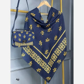 ست کیف و روسری طرح برگ جیوانچی مخمل و چرم صنعتی نخی منگوله دار سایز 130
