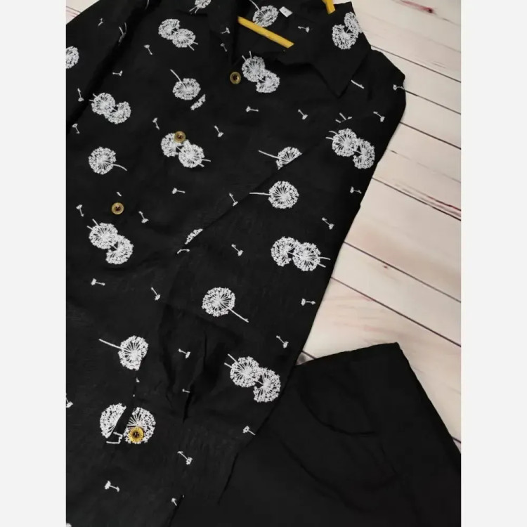 شومیز مانتویی خامه دوزی شده مشکی جنس صوفیا شانتون فری سایز