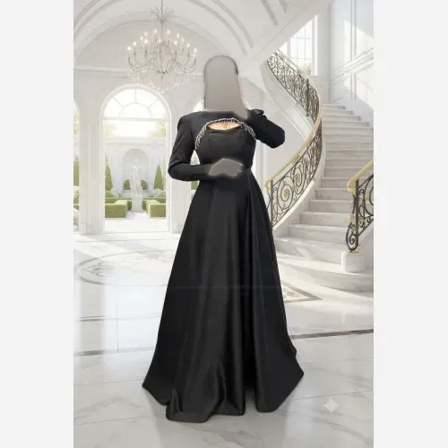 ماکسی مجلسی زنانه ساتن آمریکایی درجه یک رنگ مشکی قد 155
