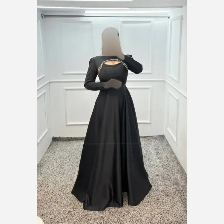 ماکسی مجلسی زنانه ساتن آمریکایی درجه یک رنگ مشکی قد 155