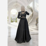 ماکسی مجلسی زنانه ساتن آمریکایی رنگ مشکی قد 155 کمربنددار