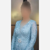 ماکسی مجلسی زنانه حریر شاین پفکی کمربنددار رنگ آبی سایز بزرگ