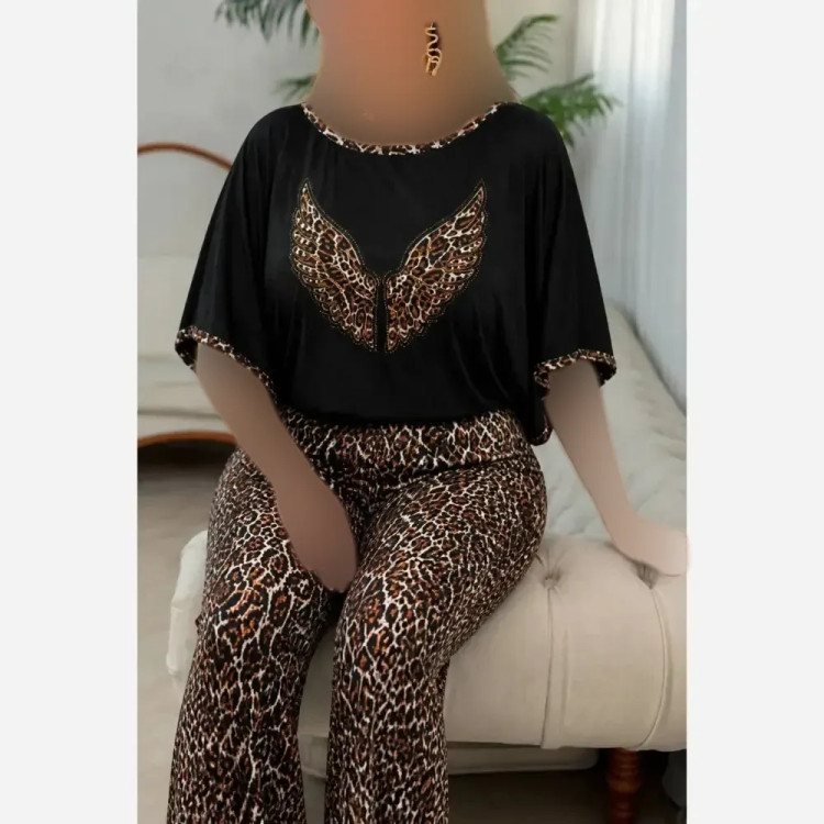 ست لباس زنانه طرح پرنده جنس فلامنت و گیاهی فری سایز 36 تا 50