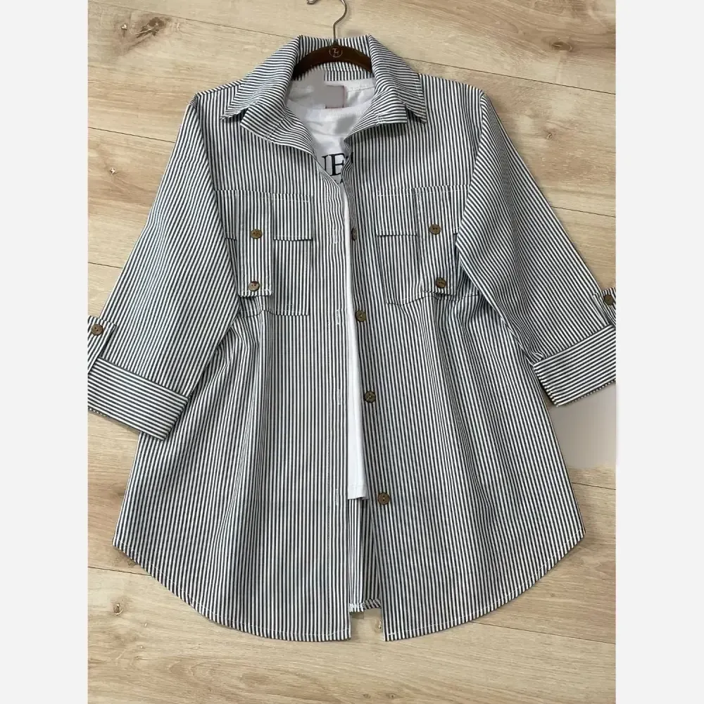 شومیز جیب صلیبی تترون نخ راه راه فری سایز