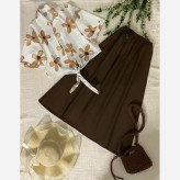 ست شومیز دامن شانا جنس شومیز بوگاتی و دامن لنین فری سایز رنگبندی متنوع
