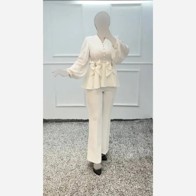 شومیز شلوار زنانه مازراتی و حریر رنگ مشکی و سفید
