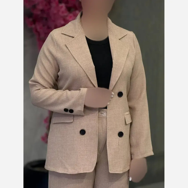 ست کت و شلوار زنانه جنس بابوس رنگ مشکی کرم استخونی سایز 38 تا 46