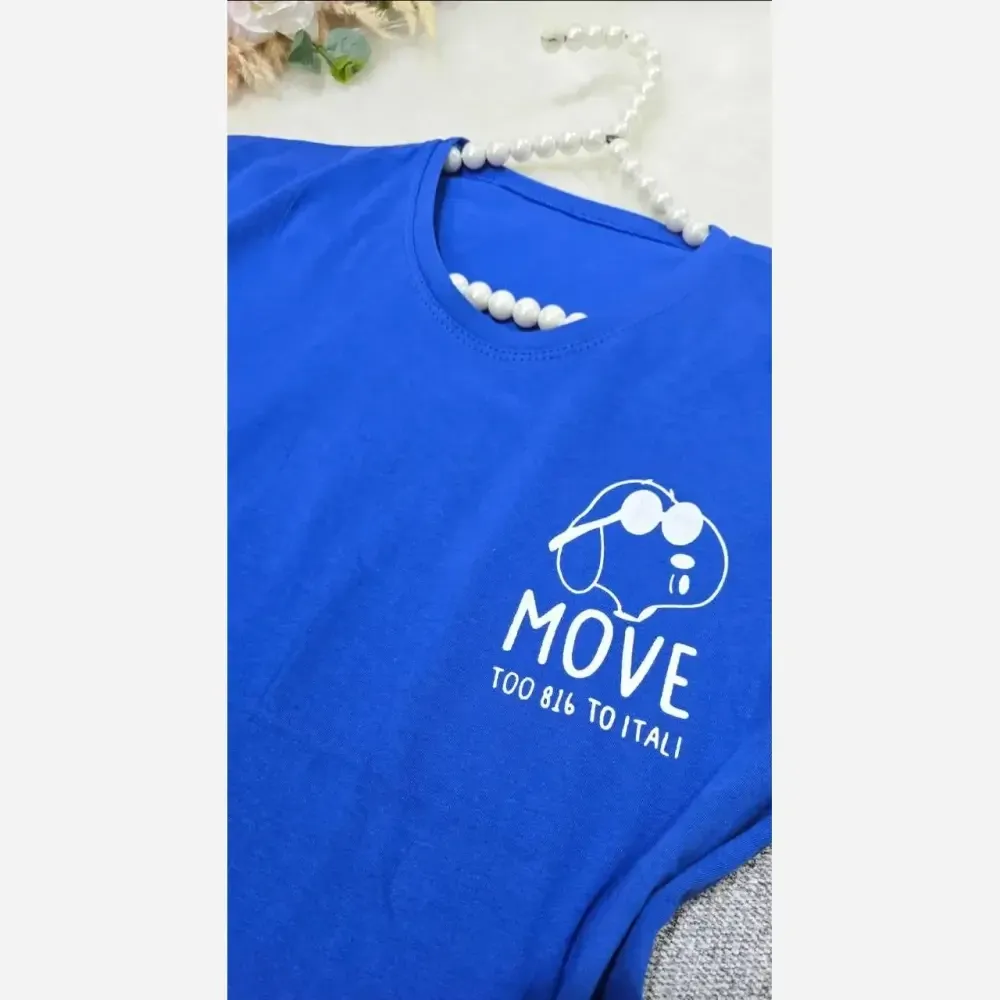 تیشرت باکسی نخ پنبه مدل MOVE طرح زیبا فری سایز