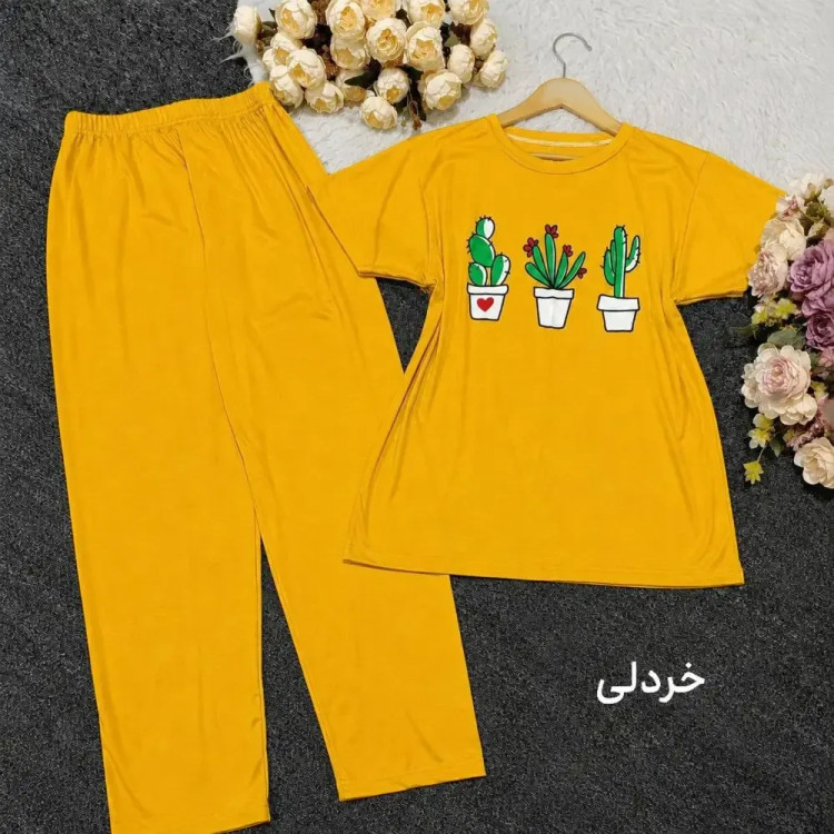 ست تیشرت شلوار کاکتوس جنس اسپان لاکرا فری سایز