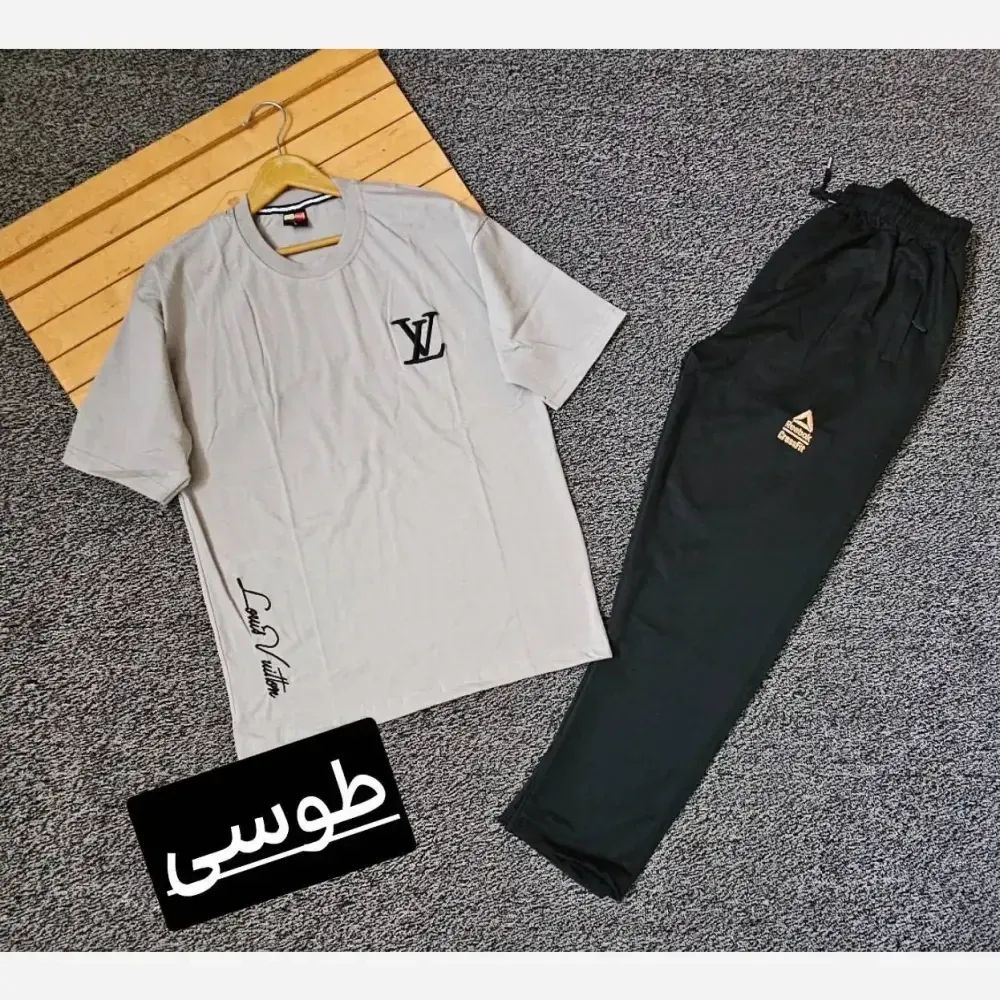 ست تیشرت و شلوار مردانه مدل حافظ جنس پنبه و اسپان نخ گلدوزی شده