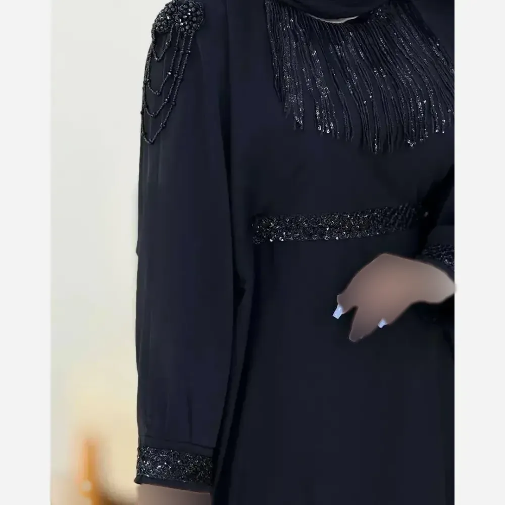 عبا زنانه مدل مه لقا جنس الیزه رنگ مشکی سایز فری سایز 38 تا 52