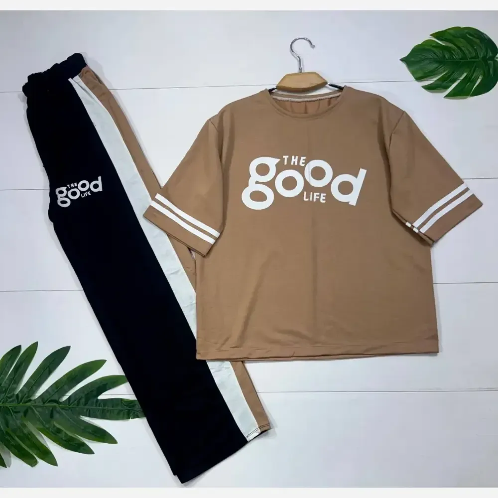 ست تیشرت و شلوار پنبه گلکسی زنانه فری سایز