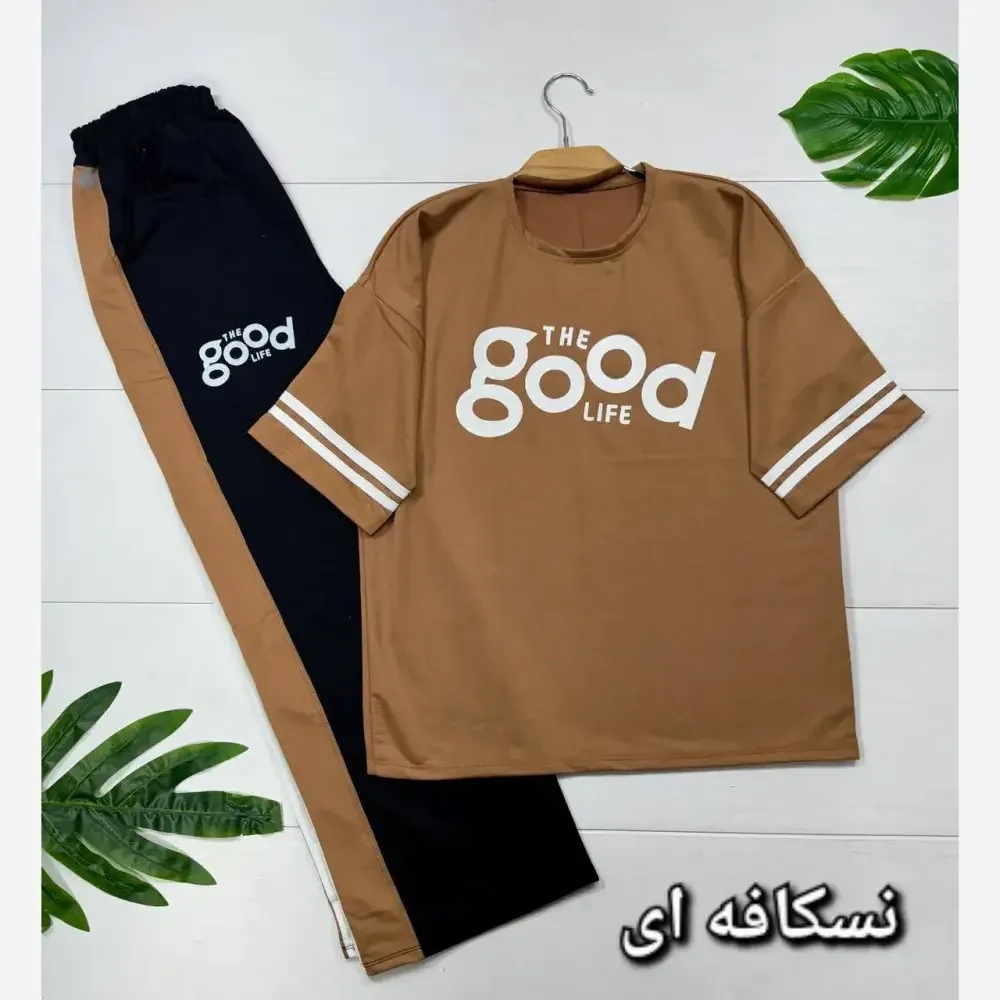 ست تیشرت و شلوار پنبه گلکسی زنانه فری سایز