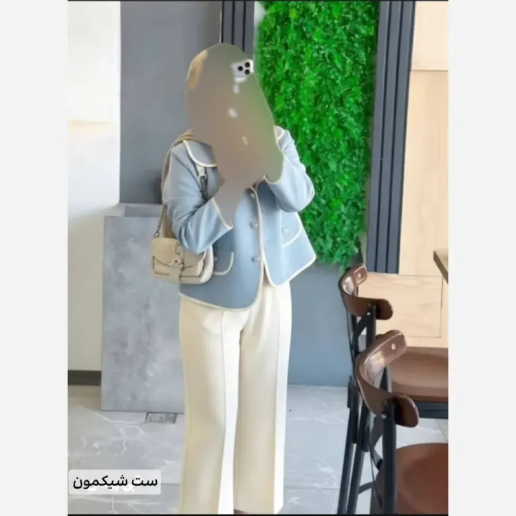 ست کت و شلوار زنانه جنس سوپرمازراتی اعلا مدل ادایی پاپیون رنگبندی متنوع سایز 38 تا 46